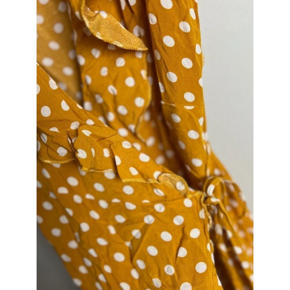 Yellow Polka Dot Ruffle Wrap Midi Dress Size Medium Sleeveless Summer Size Med - Picture 2 of 8